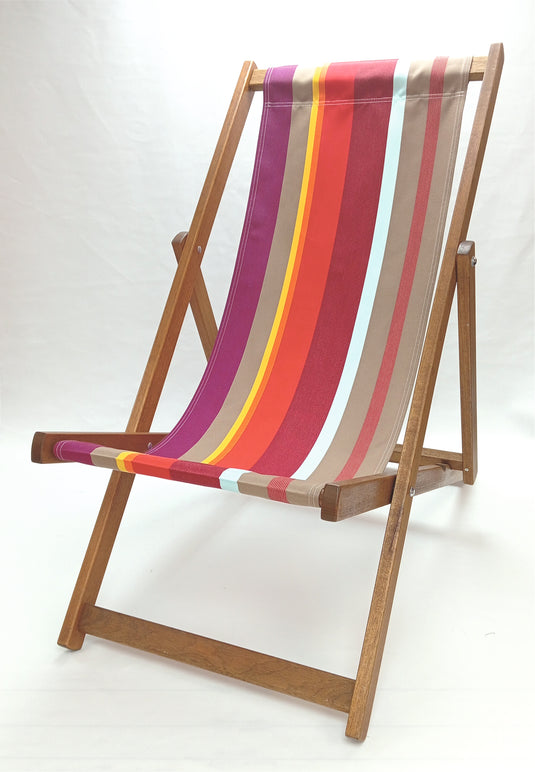 Multi-Coloured Deck Chair in Multi Stripe Acrylic - Hard Wood Frame - Standard Deckchair