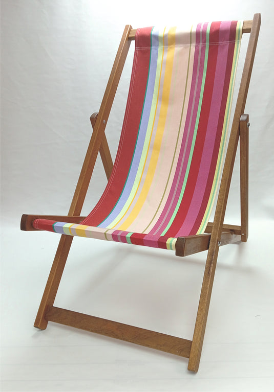 Multi-Coloured Deck Chair in Multi Stripe Acrylic - Hard Wood Frame - Standard Deckchair