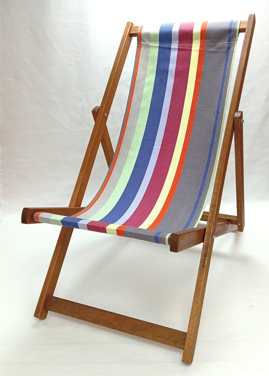 Multi-Coloured Deck Chair in Multi Stripe Acrylic - Hard Wood Frame - Standard Deckchair
