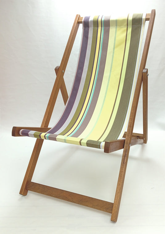 Multi-Coloured Deck Chair in Multi Stripe Acrylic - Hard Wood Frame - Standard Deckchair