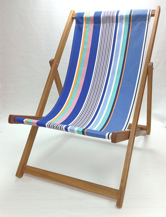 Multi-Coloured Deck Chair in Multi Stripe Acrylic - Hard Wood Frame - Standard Deckchair