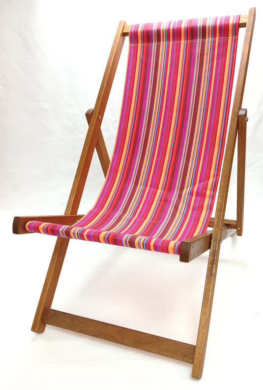 Multi-Coloured Deck Chair in Multi Stripe Cotton - Hard Wood Frame - Standard Deckchair