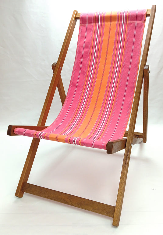 Multi-Coloured Deck Chair in Multi Stripe Cotton - Hard Wood Frame - Standard Deckchair