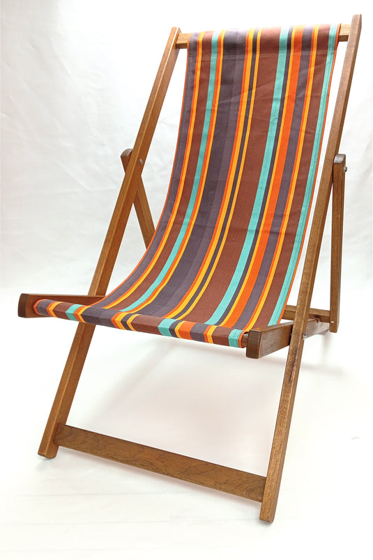 Multi-Coloured Deck Chair in Multi Stripe Cotton - Hard Wood Frame - Standard Deckchair