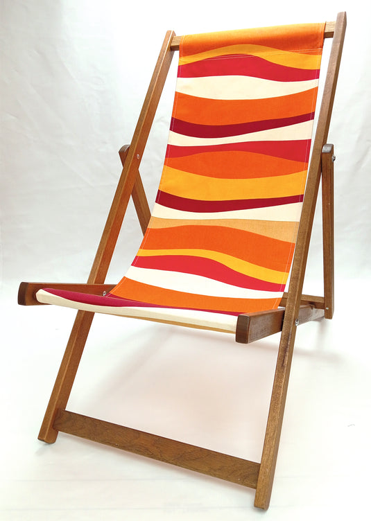 Multi-Coloured Deck Chair in Multi Stripe Cotton - Hard Wood Frame - Standard Deckchair
