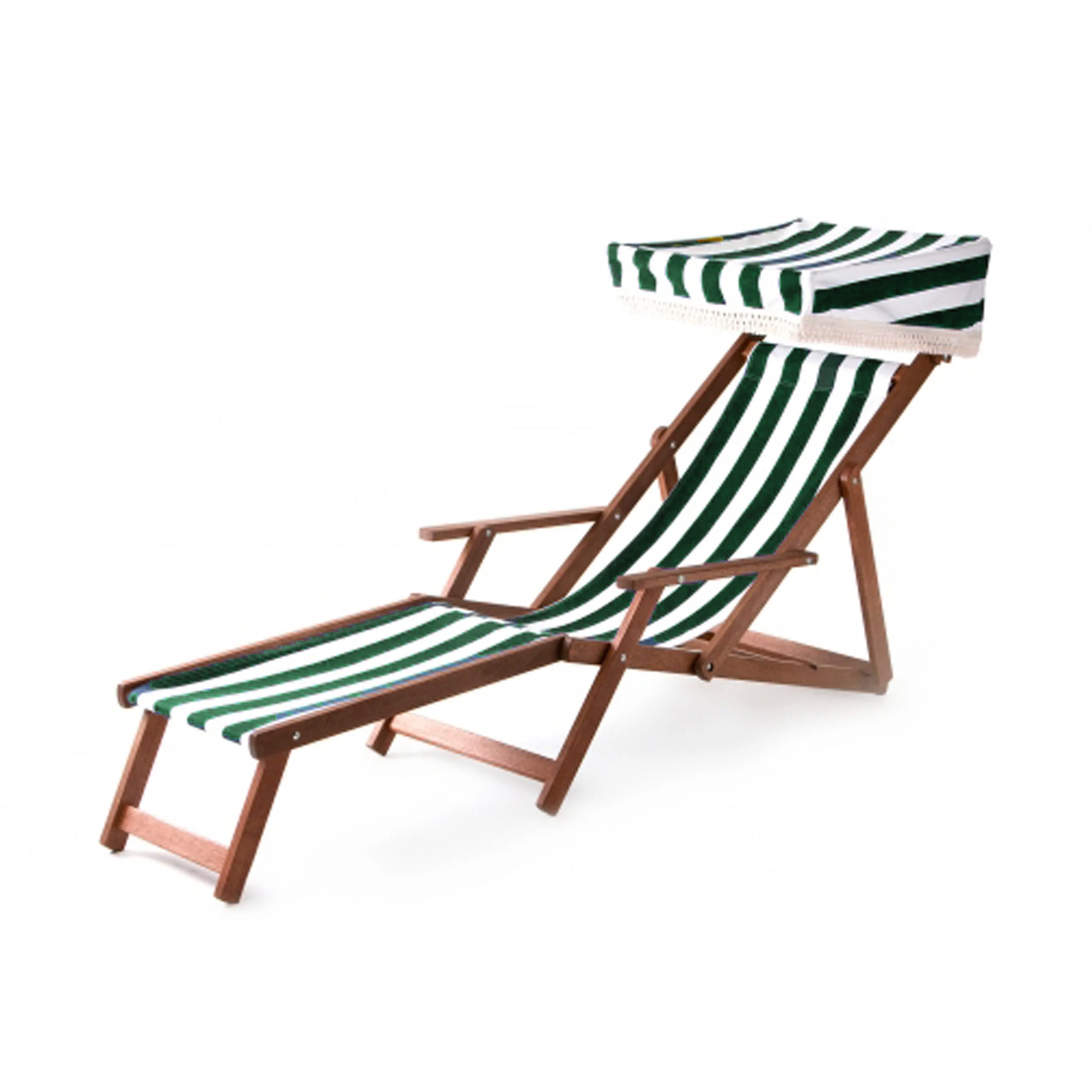 Edwardian Deckchair with Stool Block Stripe, Green/White, Cotton