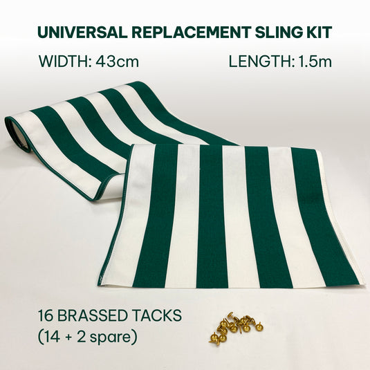 Universal Replacement Deckchair Sling Kit with Brass Tacks in Plain Turquoise Printed Cotton
