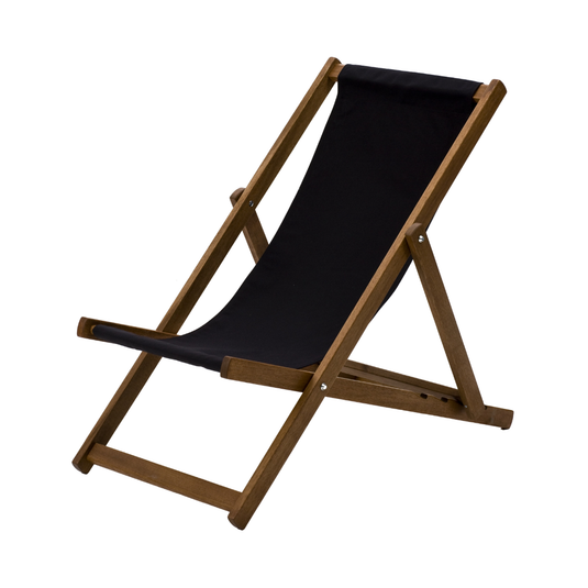 Black Deck Chair in Plain Cotton - Hard Wood Frame - Standard Deckchair