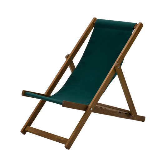 Green Deck Chair in Plain Acrylic - Hard Wood Frame - Standard Deckchair