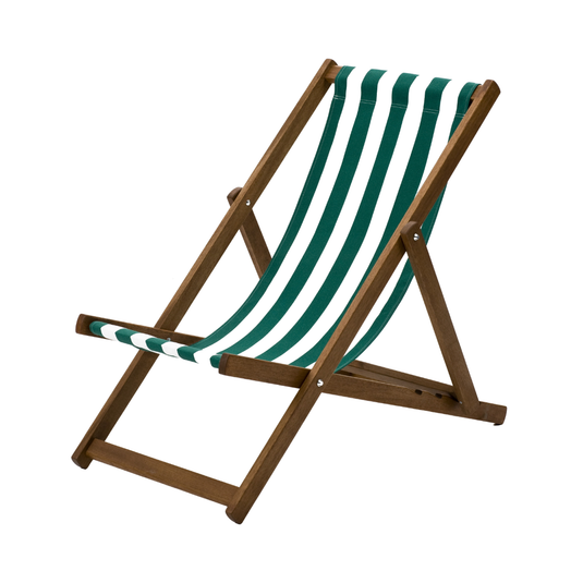 Green Deck Chair in Block Stripe Acrylic - Hard Wood Frame - Standard Deckchair