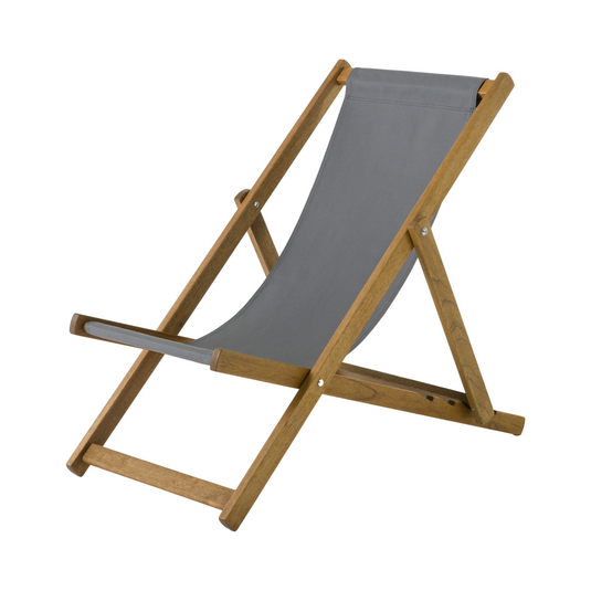 Grey Deck Chair in Plain Cotton - Hard Wood Frame - Standard Deckchair