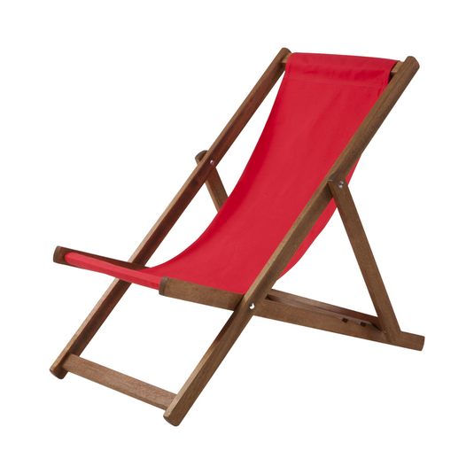 Red Deck Chair in Plain Cotton - Hard Wood Frame - Standard Deckchair