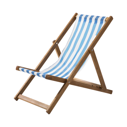 Blue Deck Chair in Block Stripe Polyethylene - Hard Wood Frame - Standard Deckchair
