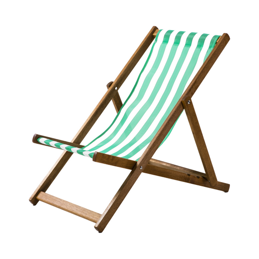 Green Deck Chair in Block Stripe Polyethylene - Hard Wood Frame - Standard Deckchair