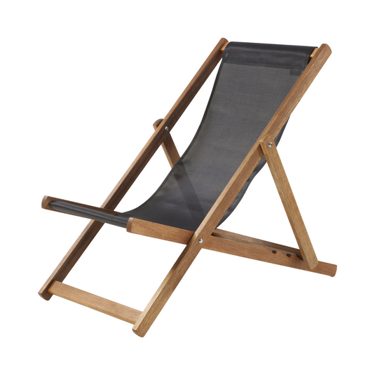 Black Deck Chair in Plain Textilene - Hard Wood Frame - Standard Deckchair