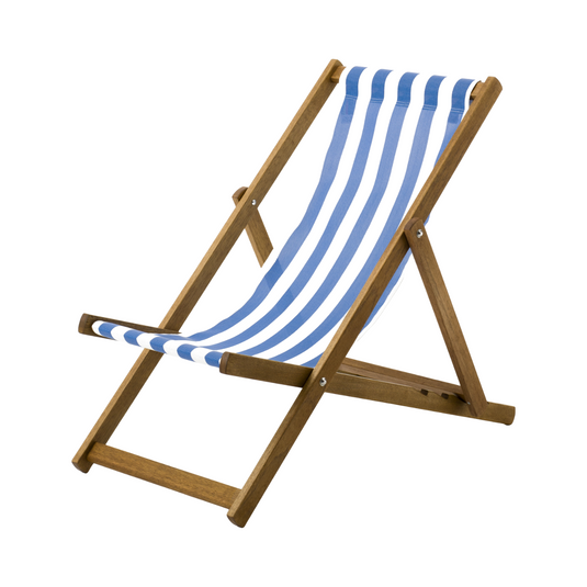 Blue Deck Chair in Block Stripe Textilene - Hard Wood Frame - Standard Deckchair