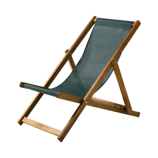 Dark Green Deck Chair in Plain Textilene - Hard Wood Frame - Standard Deckchair