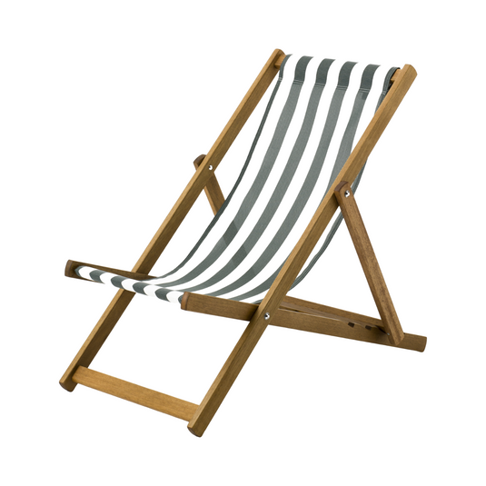 Green Deck Chair in Block Stripe Textilene - Hard Wood Frame - Standard Deckchair