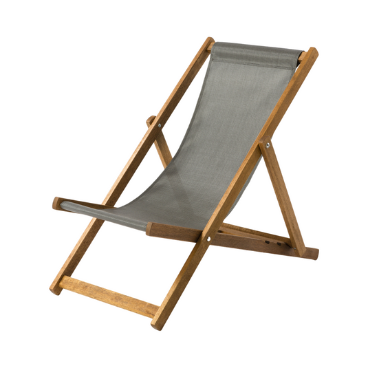 Grey Deck Chair in Plain Textilene - Hard Wood Frame - Standard Deckchair