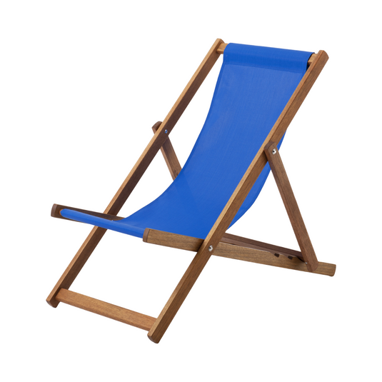 Royal Blue Deck Chair in Plain Textilene - Hard Wood Frame - Standard Deckchair