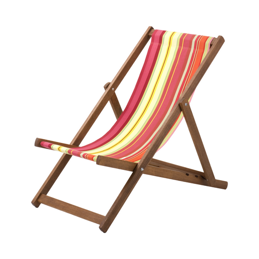Multi-Coloured Deck Chair in Multi Stripe Woven Cotton - Hard Wood Frame - Standard Deckchair