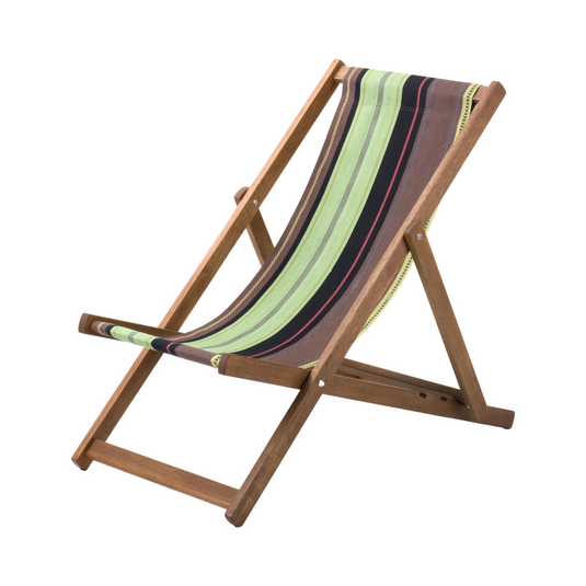 Multi-Coloured Deck Chair in Multi Stripe Woven Cotton - Hard Wood Frame - Standard Deckchair