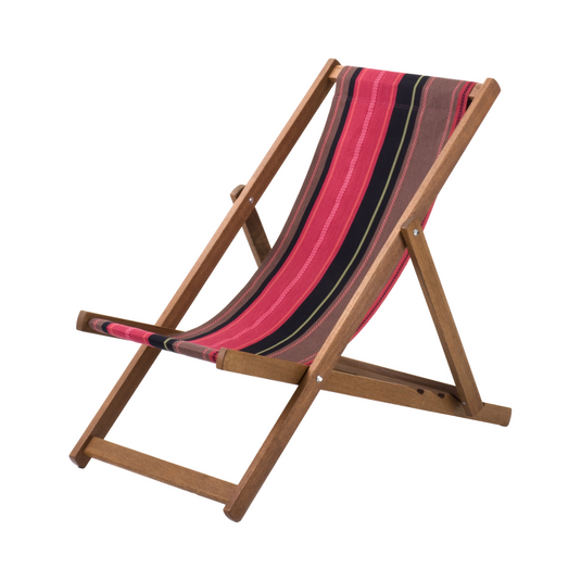 Multi-Coloured Deck Chair in Multi Stripe Woven Cotton - Hard Wood Frame - Standard Deckchair