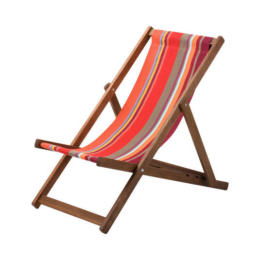 Multi-Coloured Deck Chair in Multi Stripe Woven Cotton - Hard Wood Frame - Standard Deckchair