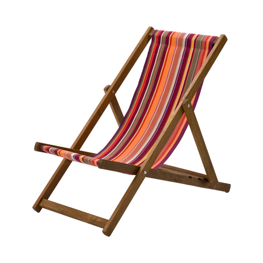 Multi-Coloured Deck Chair in Multi Stripe Woven Cotton - Hard Wood Frame - Standard Deckchair