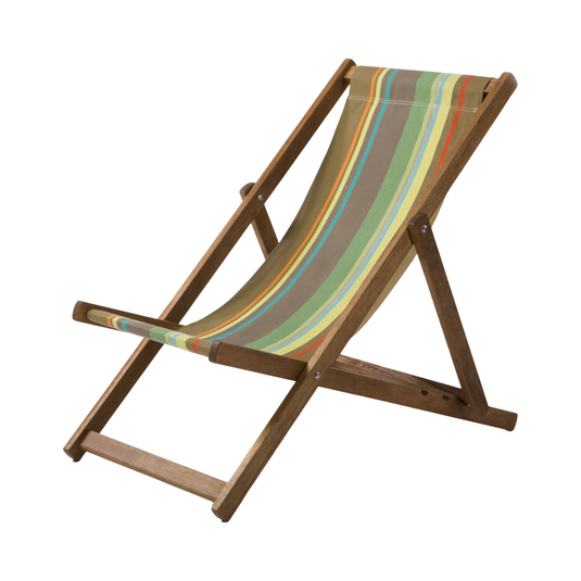 Multi-Coloured Deck Chair in Multi Stripe Woven Cotton - Hard Wood Frame - Standard Deckchair
