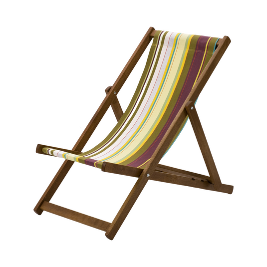 Multi-Coloured Deck Chair in Multi Stripe Woven Cotton - Hard Wood Frame - Standard Deckchair