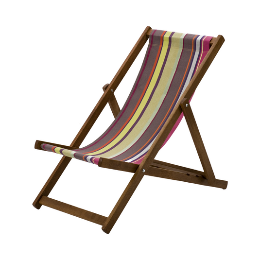 Multi-Coloured Deck Chair in Multi Stripe Woven Cotton - Hard Wood Frame - Standard Deckchair