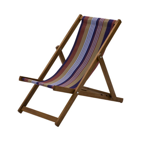 Multi-Coloured Deck Chair in Multi Stripe Woven Cotton - Hard Wood Frame - Standard Deckchair