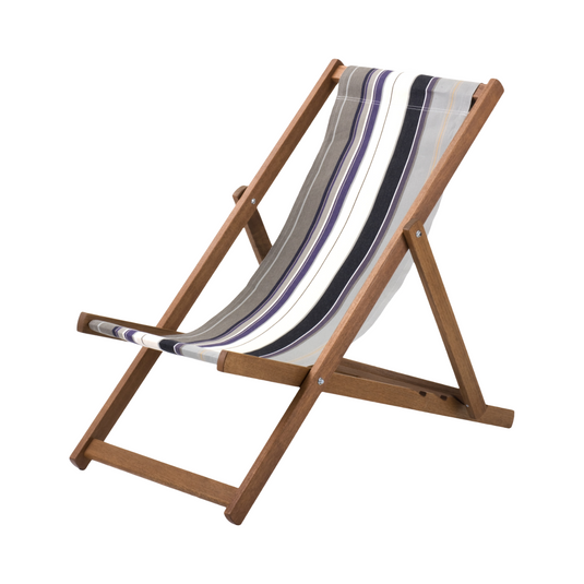 Multi-Coloured Deck Chair in Multi Stripe Woven Cotton - Hard Wood Frame - Standard Deckchair