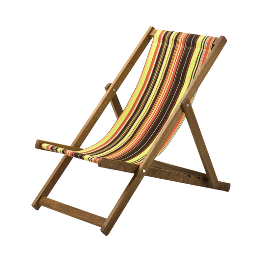 Multi-Coloured Deck Chair in Multi Stripe Woven Cotton - Hard Wood Frame - Standard Deckchair
