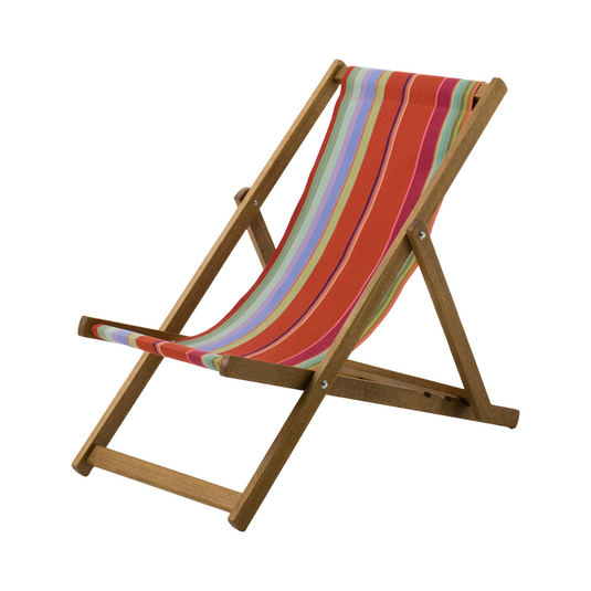 Multi-Coloured Deck Chair in Multi Stripe Woven Cotton - Hard Wood Frame - Standard Deckchair