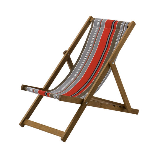 Multi-Coloured Deck Chair in Multi Stripe Woven Cotton - Hard Wood Frame - Standard Deckchair