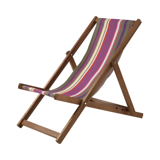 Multi-Coloured Deck Chair in Multi Stripe Woven Cotton - Hard Wood Frame - Standard Deckchair
