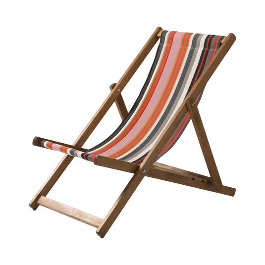 Multi-Coloured Deck Chair in Multi Stripe Woven Cotton - Hard Wood Frame - Standard Deckchair