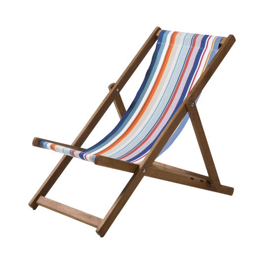 Multi-Coloured Deck Chair in Multi Stripe Woven Cotton - Hard Wood Frame - Standard Deckchair