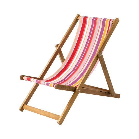 Multi-Coloured Deck Chair in Multi Stripe Woven Cotton - Hard Wood Frame - Standard Deckchair