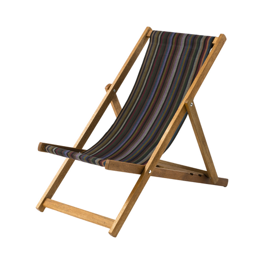 Multi-Coloured Deck Chair in Multi Stripe Woven Cotton - Hard Wood Frame - Standard Deckchair