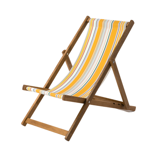Multi-Coloured Deck Chair in Multi Stripe Woven Cotton - Hard Wood Frame - Standard Deckchair