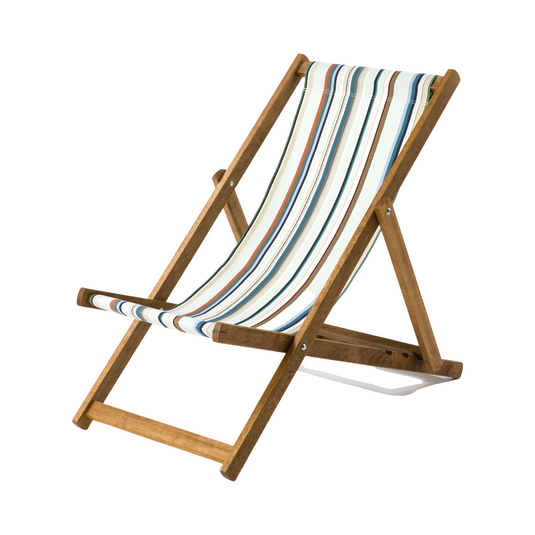 Multi-Coloured Deck Chair in Multi Stripe Woven Cotton - Hard Wood Frame - Standard Deckchair