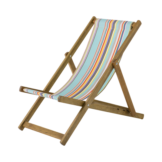 Multi-Coloured Deck Chair in Multi Stripe Woven Cotton - Hard Wood Frame - Standard Deckchair