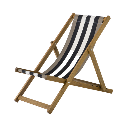 Multi-Coloured Deck Chair in Multi Stripe Woven Cotton - Hard Wood Frame - Standard Deckchair