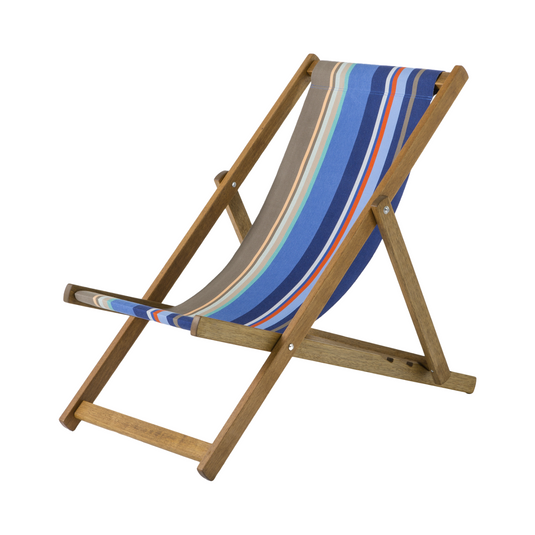 Multi-Coloured Deck Chair in Multi Stripe Woven Cotton - Hard Wood Frame - Standard Deckchair