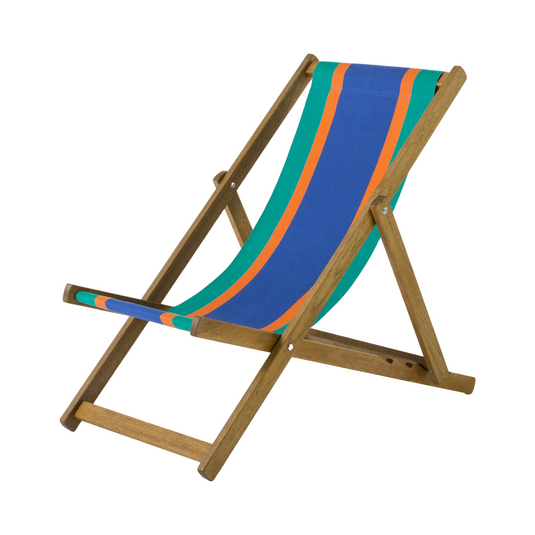 Multi-Coloured Deck Chair in Multi Stripe Woven Cotton - Hard Wood Frame - Standard Deckchair