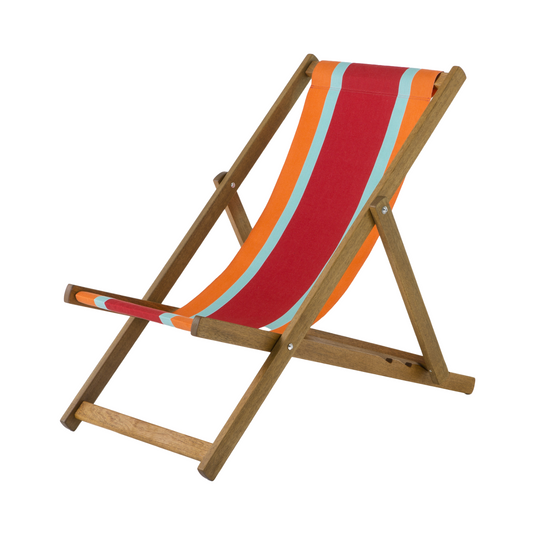 Multi-Coloured Deck Chair in Multi Stripe Woven Cotton - Hard Wood Frame - Standard Deckchair