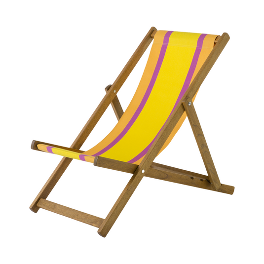 Multi-Coloured Deck Chair in Multi Stripe Woven Cotton - Hard Wood Frame - Standard Deckchair